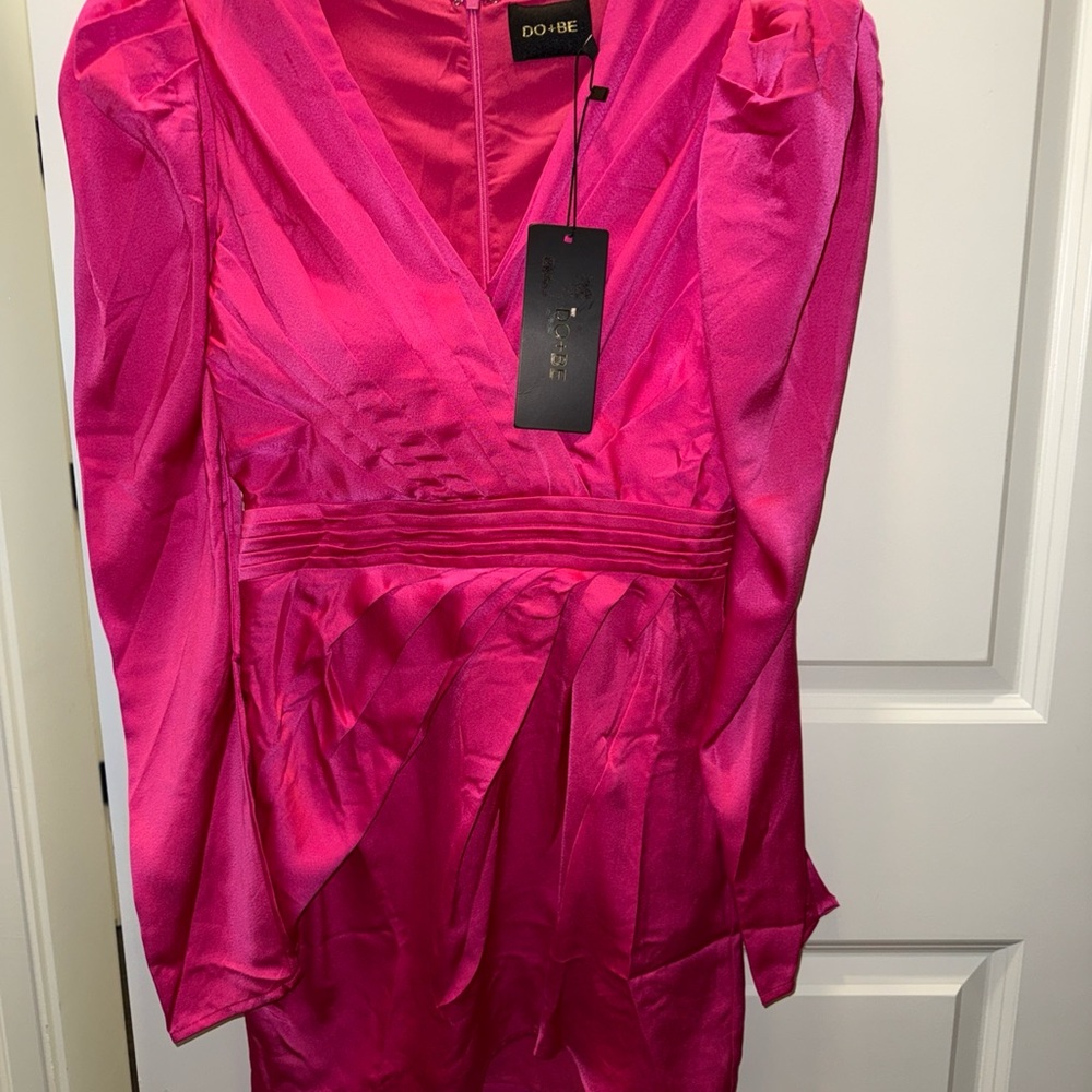 DO+BE Vibrant Pink Satin Mini Long Sleeve Dress Small NWT